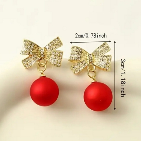 Red Ornament Rhinestone Earrings - Picture 6 of 9
